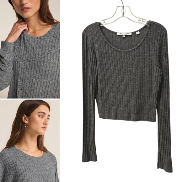 NEW BELLA LUXE Ribbed Scoop Neck Gray Cropped Crew Neck Sweater XS - Picture 1 of 6